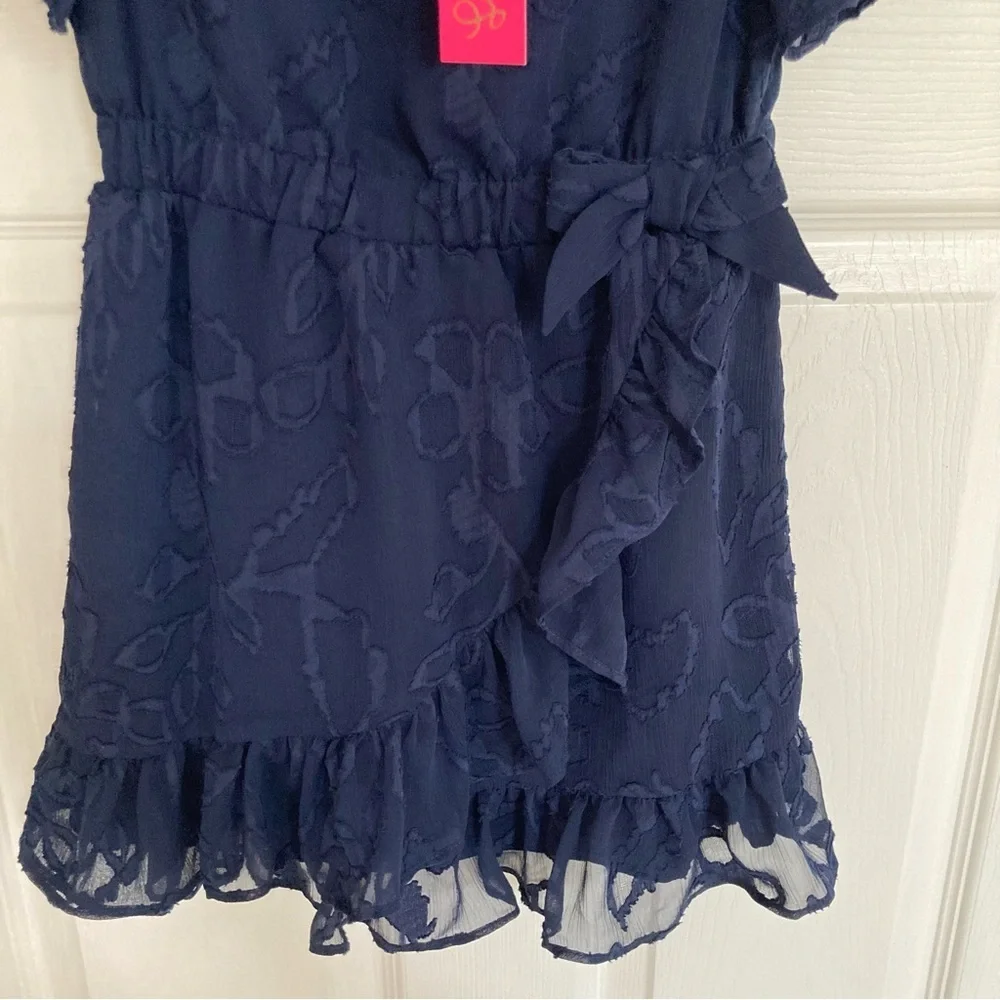 Lilly Pulitzer Mini Darlah Botanical Clip True Navy Chiffon Dress, Girl's Size 7